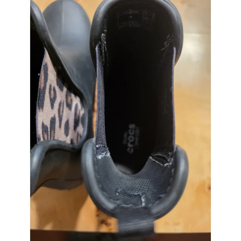 Crocs Freesail Chelsea Rain Boots Women's 6 Black Leopard Waterproof 204630